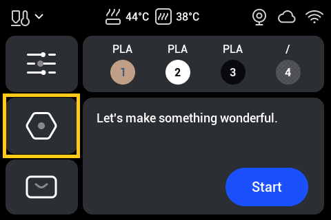 U1 touchscreen - set nozzle diameter, step 1