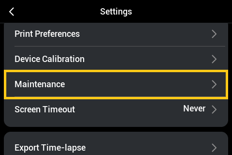 U1 touchscreen - set nozzle diameter, step 2